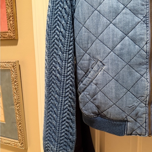 NWT Anthropologie Cloth & Stone Denim Blue Quilted Bomber Jacket - Picture 5 of 14
